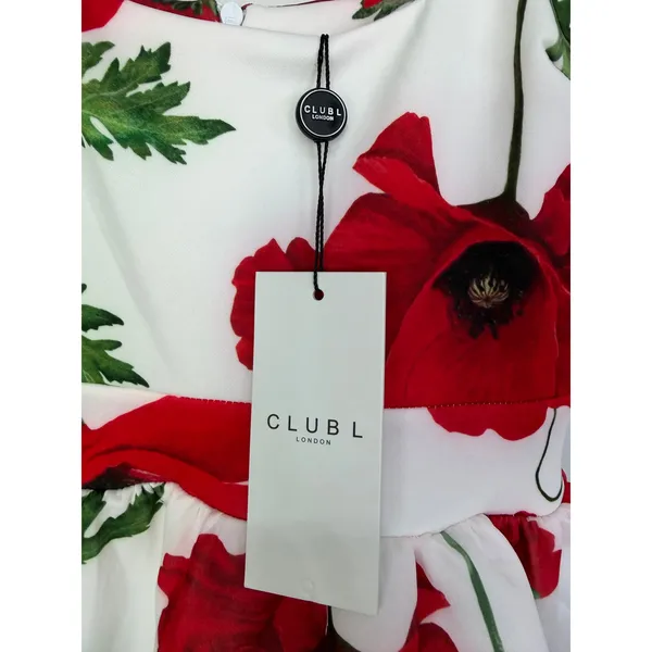 NEW Club L London ALIA Poppy Print Scoop-Neck Tiered Volume Hem Mini Dress US 4 - Image 4