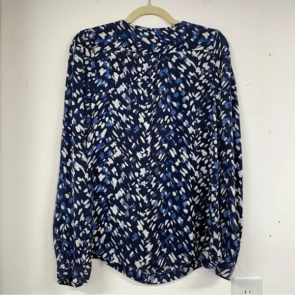 Classiques Entier Blue Abstract Print Silk Long Sleeve Boho Blouse Womens M - Image 9