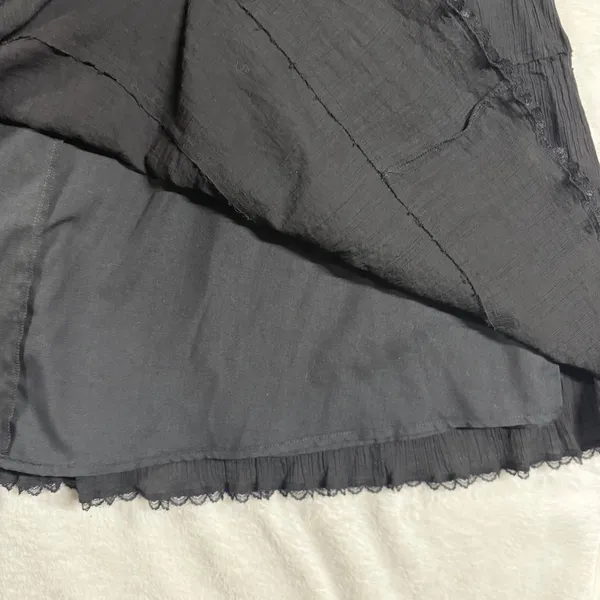 VTG Spenser Jeremy L Tiered Midi Skirt Black Crinkle Lace Trim WhimsyGoth Witchy - Image 7