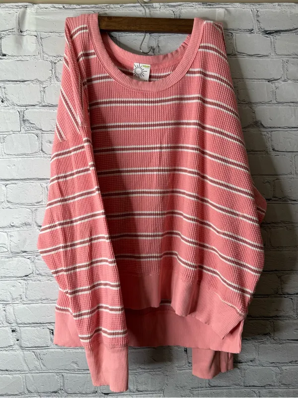 Offline by aerie oversized Striped Pink Waffle Knit Sweater size large - Image 3