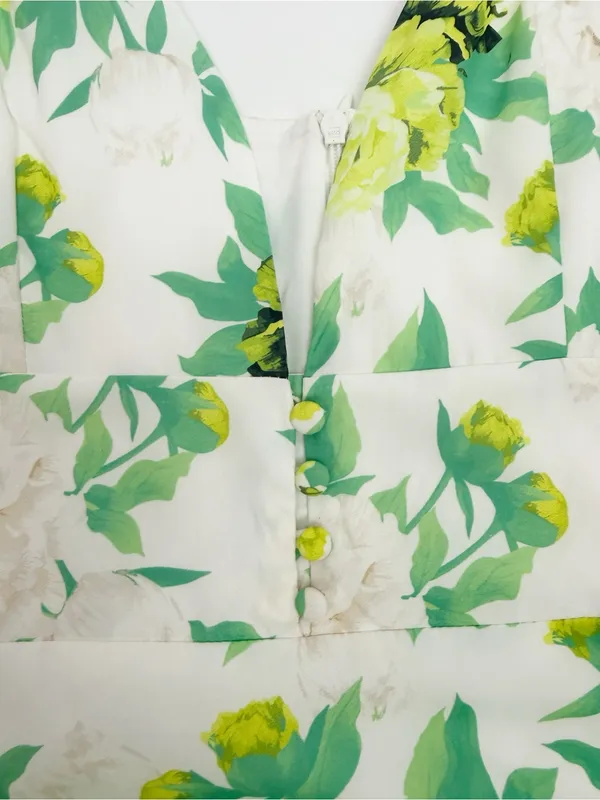 Beulah Style Floral Tiered Maxi Midi Dress White Green Yellow Boho Bohemian - Image 6