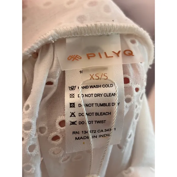 PilyQ Anne Eyelet Dress XS/S White Tiered Maxi Boho Coastal Unlined Coverup - Image 9