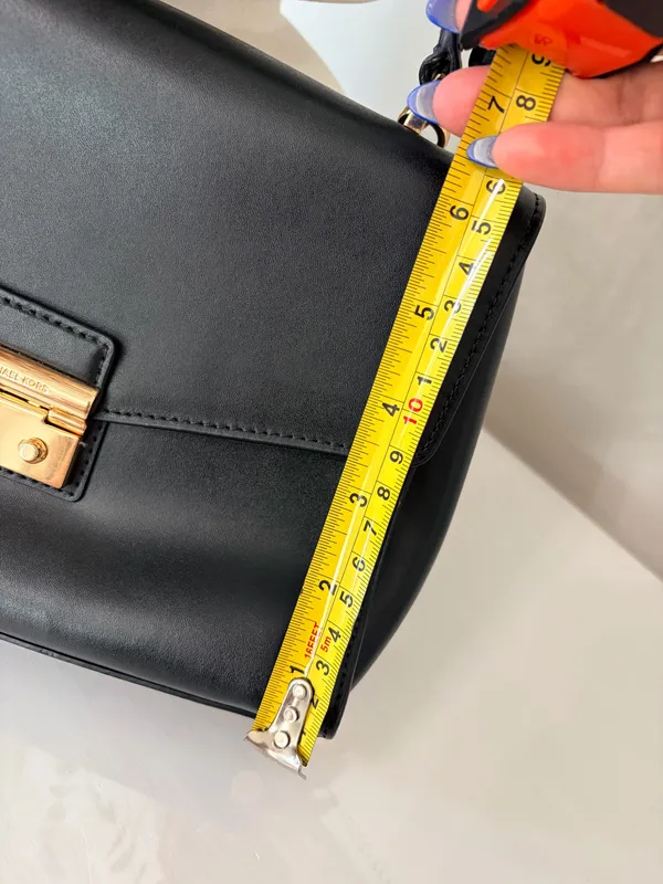 Michael Kors Black Top Handle Crossbody Satchel Gold Chain Classic Handbag - Image 11