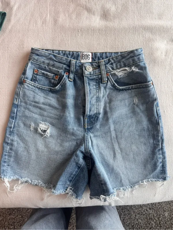 BDG Light Blue High-Rise Distressed Denim Shorts - Image 2