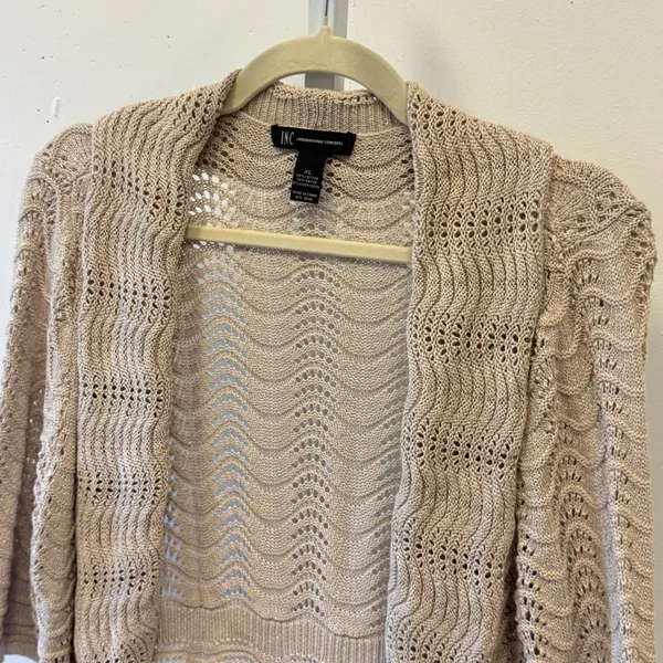 Y2K INC International Concepts Tan Pointelle Crochet Open Cardigan XL 3/4 Sleeve - Image 4