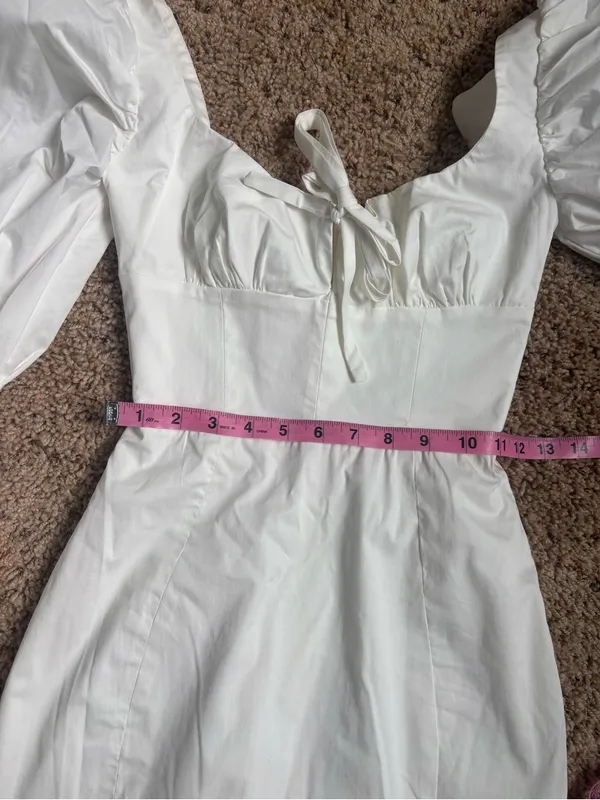House Of CB White Puff-Sleeve Mini Dress with Tie Front - Image 8