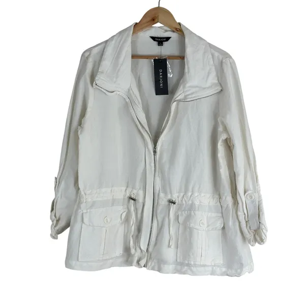 NWT Darjoni Utility Solid Linen Blend Jacket White Coastal Drawstring XL Size XL - Image 2
