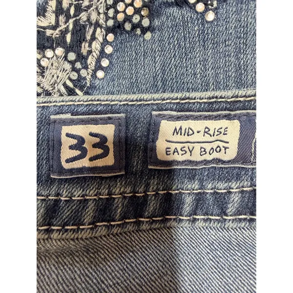 Miss Me Mid-Rise Easy Boot Jeans Size 33 Blue Embellished Denim Y2K Style Cotton - Image 3