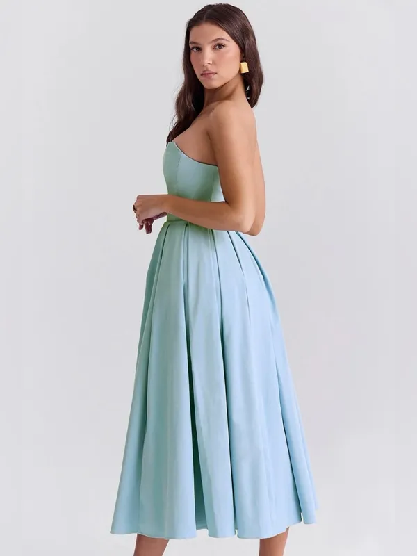 HOUSE OF CB 'Audrey' Tuscan Blue Strapless Midi Sundress - Image 2