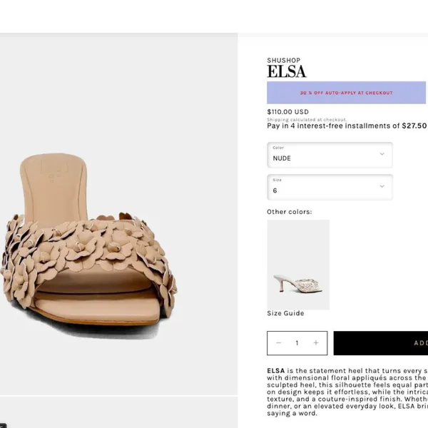 NIB Shushop ELSA Tan Cream Nude dimensional floral appliqué Mule High Heels 7.5 - Image 8