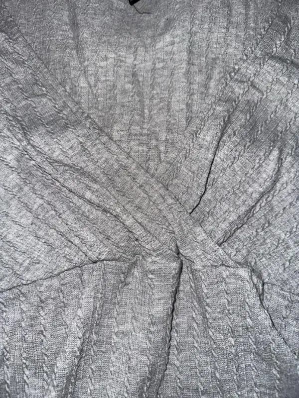 Women's Grey Long Sleeve Twist Front Knit Top - Image 3
