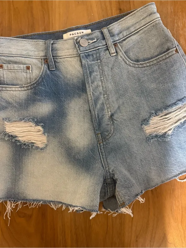 PacSun Light Blue Ripped Denim Cutoff Shorts - Image 2