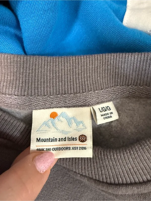 Mountain And Isles Grey Pullover Crewneck Sweatshirt‎ Mountains Outdoor Sunset L - Image 6