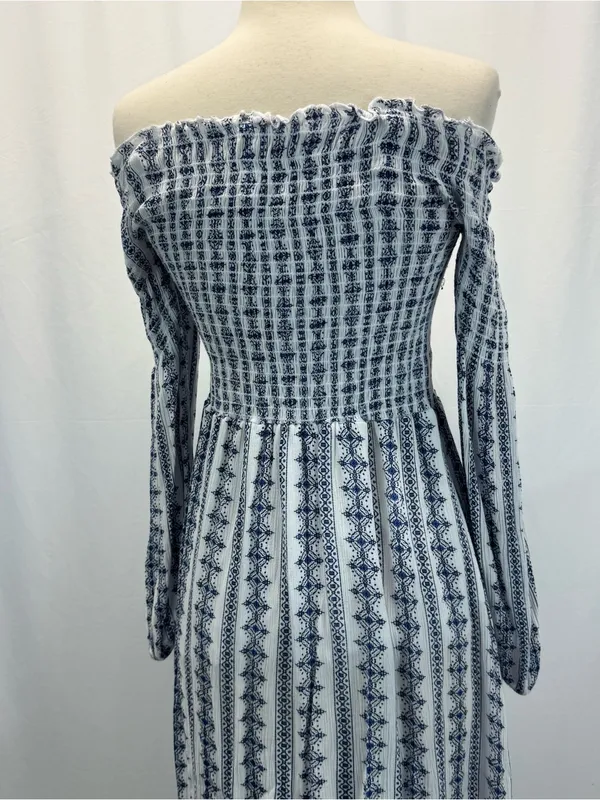 Altar'd State White and Navy Smocked Off-Shoulder Maxi Dress L Boho Cottagecore - Image 7