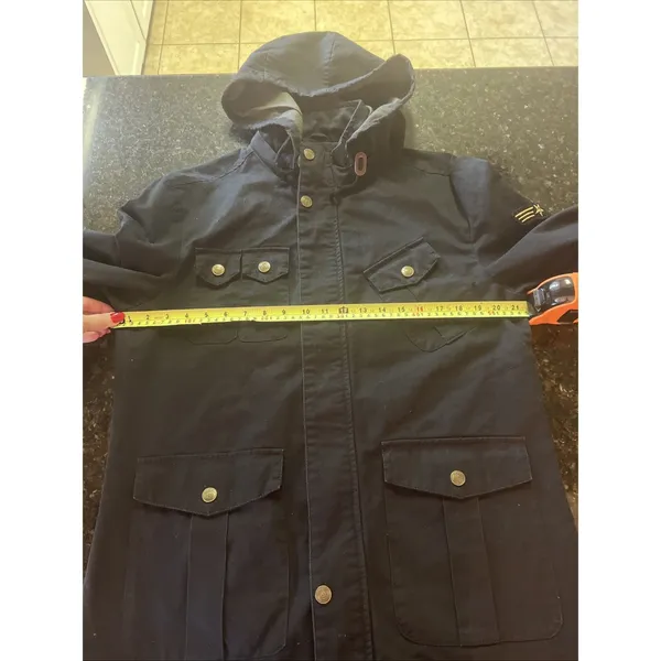 Wenven Woman's Black Coat‎ Jacket Parka Hood Military Style Sz Sm Pockets Patch - Image 8