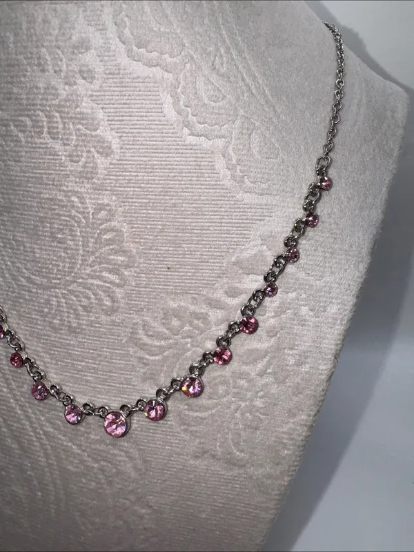 Delicate Pink Crystal Station Necklace Women Jewelry NEW - Image 3