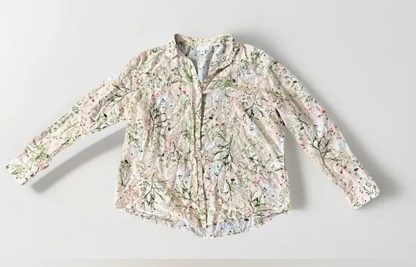 J. Jill Floral Cream Red‎ Green Peach Button Down Shirt Top S Cotton Silk - Image 3
