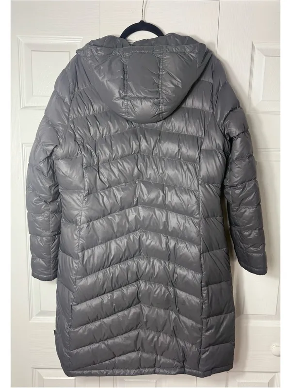 Calvin Klein Grey Duck Down Puffer Long Coat Packable Hooded Zip Size Large - Image 12