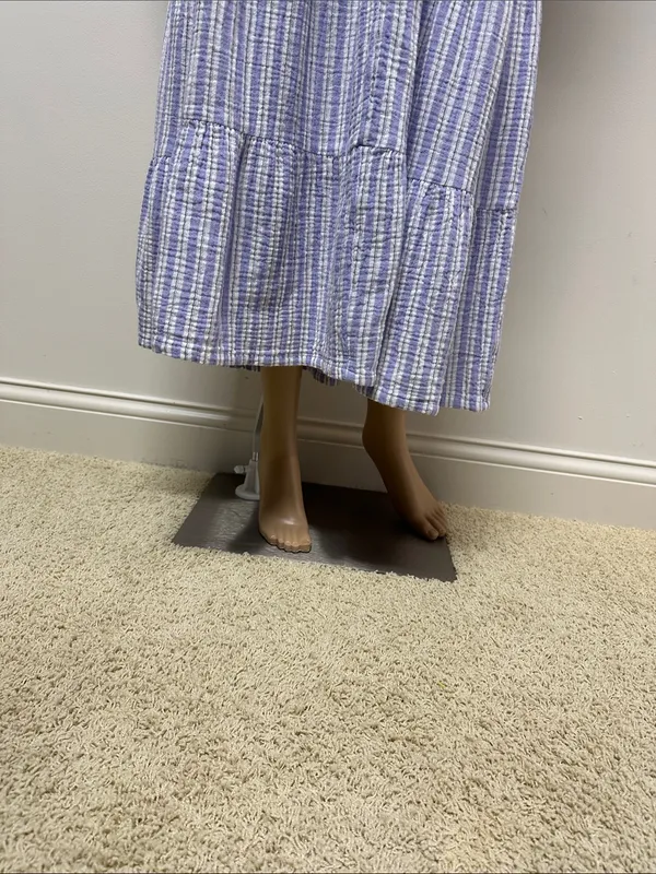 New Universal Thread Blue & White Striped Long Sleeve V-Neck Tiered Maxi Dress S - Image 7