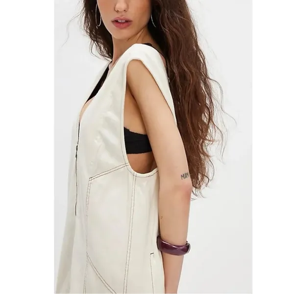 Free People Santino Denim Zip Front Midi Dress in Ecru Medium Minimalist - Image 12