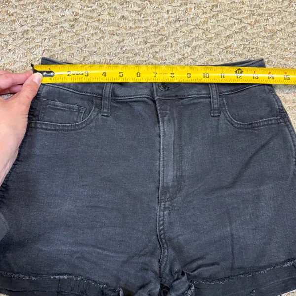 Hollister Curvy Ultra High-Rise Shorts 9 W29 Black Denim Frayed Hem Stretch - Image 5