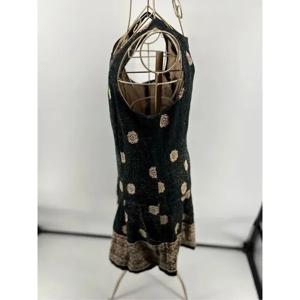 Free People Black Gold Tapestry Sleeveless Mini Dress Pockets Size 8 - Image 8