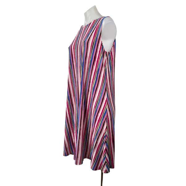 Nine West Multicolor Pink Sleeveless Striped Round Neck Mini A Line Dress Sz 12 - Image 2