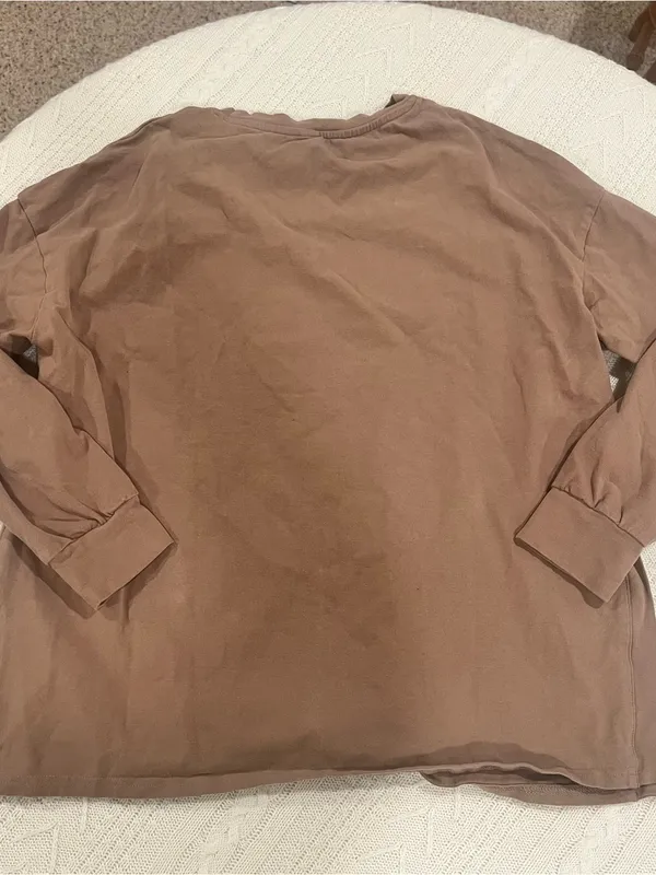 Oversized Long Sleeve Side Slit Tunic Top - Taupe/Mushroom - Size Medium - Image 2