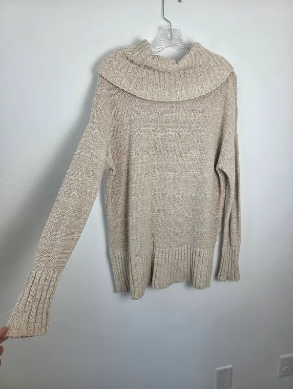Mossimo Cowl Neck Roll Neck Sweater Chunky Cable Knit Cotton Oatmeal Beige L - Image 7