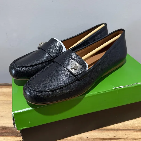 Kate Spade New York‎ Camilla Black Pebbled Leather Loafer Tan Sole sz 9.5B NIB - Image 3