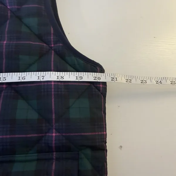 J Crew‎ Quilted Puffer Vest Tartan Plaid Navy Green Purple Size Medium Preppy - Image 8