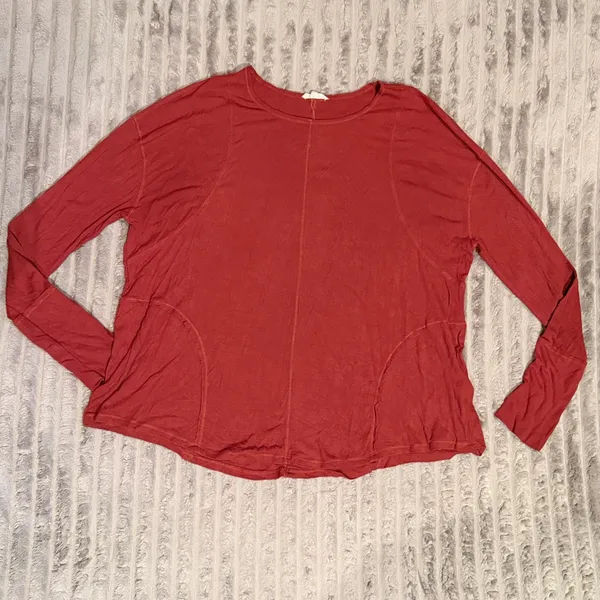Easel Womens Ribbed Long Sleeve Top Rust Terracotta Exposed Seam Small - Image 2