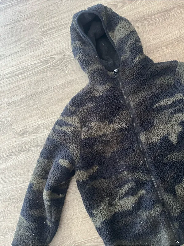 PINK Victoria’s Secret Camo Sherpa Jacket Womens XL Black Fleece Zip Hoodie - Image 8