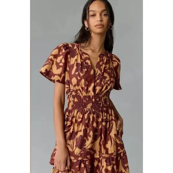 Anthropologie Somerset Maxi Dress in Copper Floral Print Size Small - Image 15