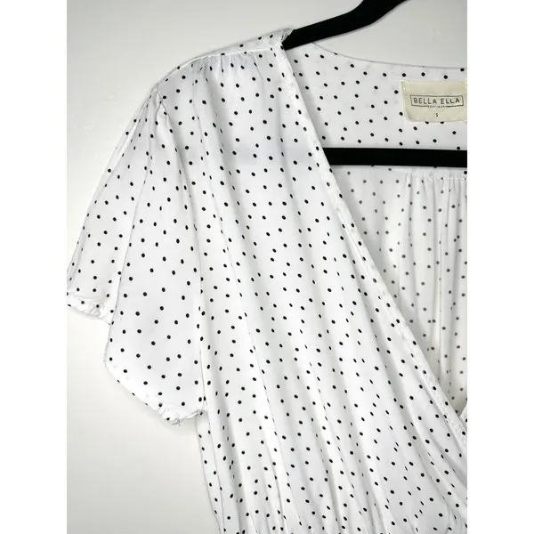 Bella Ella White Black Polka Dot Faux Wrap Dress Rayon S‎ Summer Wedding Guest - Image 7