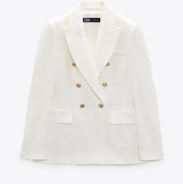 Zara blazer jacket textured double breasted white golden buttons office casual - Image 5
