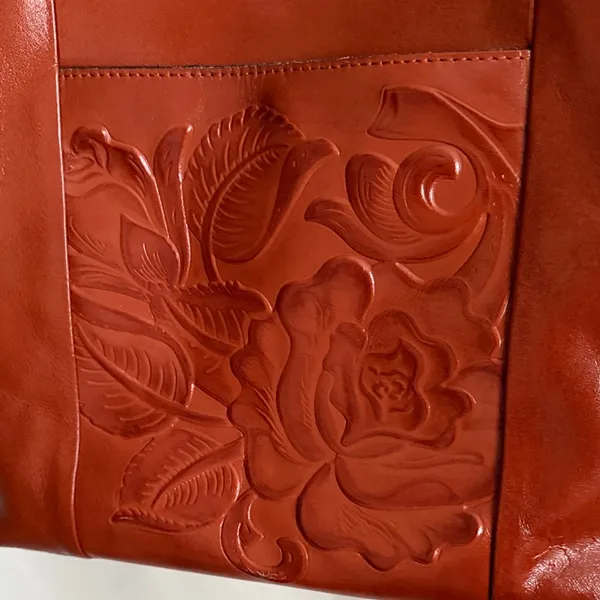 Patricia Nash Everton Tooled Leather Slouch‎ Drawstring Tote Bag Tan Cognac - Image 3