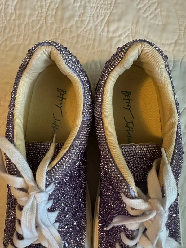 Betsey Johnson Silver & Purple Rhinestone Platform Sneakers - Image 8