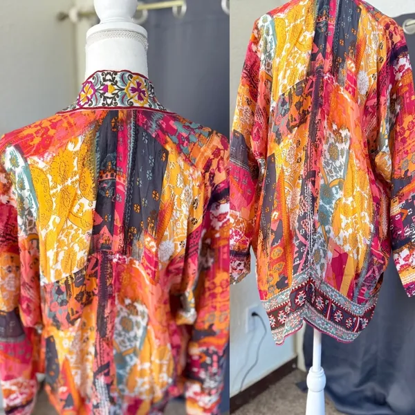 Love Kyla Boho Kimono Cardigan Womens One Size Embroidered Patchwork Viscose - Image 4