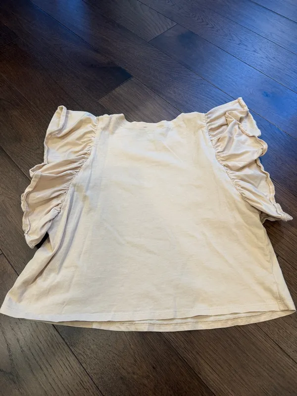 Zara Light Beige Ruffle Sleeve Short-Sleeve Tee Small - C31-015 - Image 5