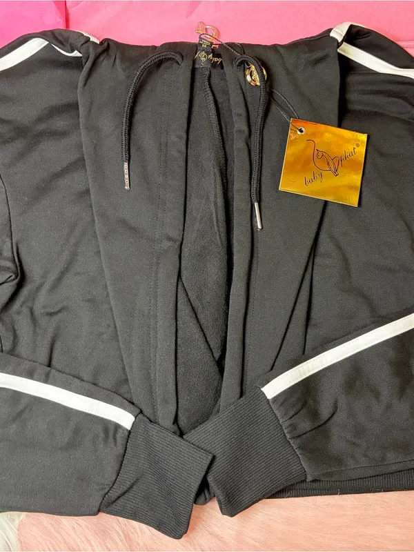 NWT Baby Phat Black Rhinestone Logo Cropped Jacket with White Stripes Size XS - Image 5