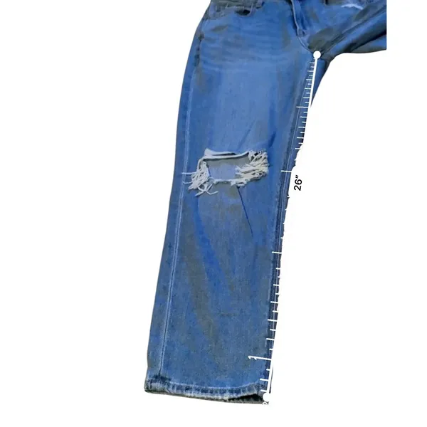 American Eagle Mom Jeans Womens 2 Short Blue‎ Distressed High Rise Ripped Knee - Image 9