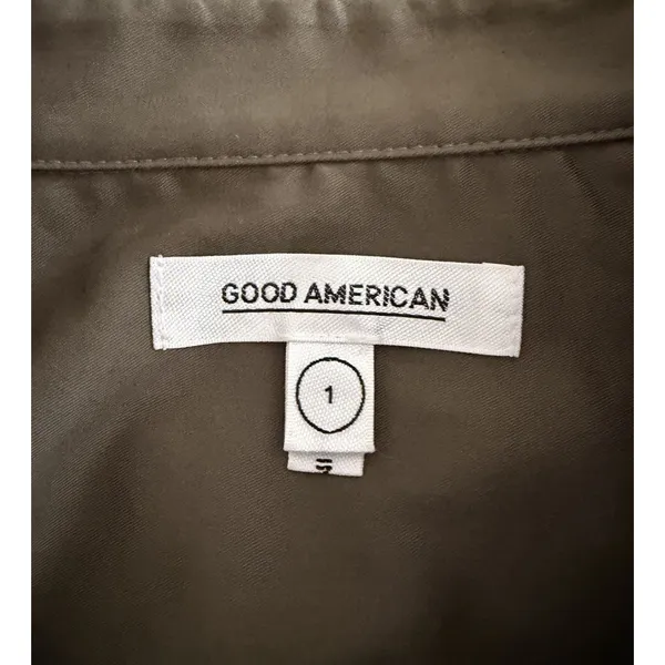 Good American The Cropped Shirt Sage Green Button Down Pocket Top NWT - Image 7
