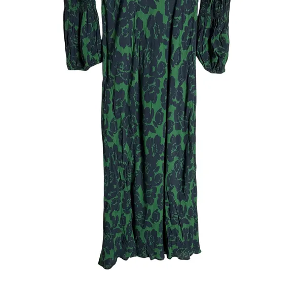 Peter Som Green Floral Print Crepe Long Sleeve Square Neck Midi Dress Size 6 - Image 13