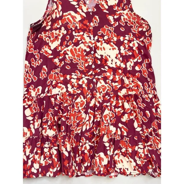 NINE WEST Babydoll Dress Size L Abstract Tiered Ruffle Hem Boho Purple Cream - Image 6