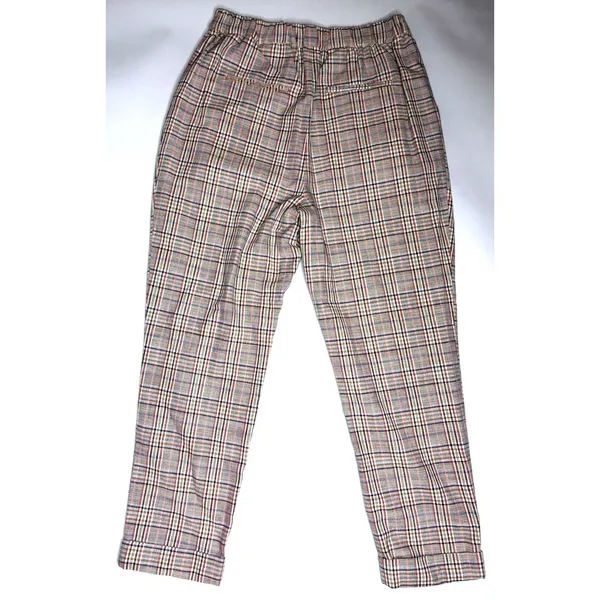 Lost + Wander Women Plaid High Waisted Trousers Tan Blue Multi Size M WPLS4008 - Image 9