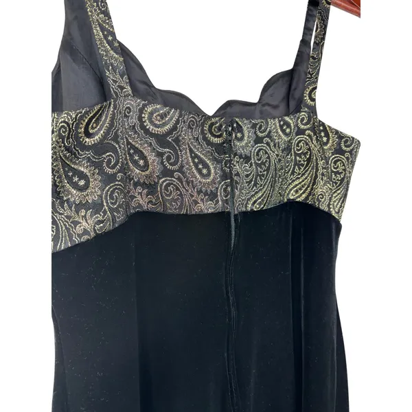 Vintage Betsy & Adam Dress 12 Black‎ Gold Velvet Formal Whimsygoth Paisley 90s - Image 10