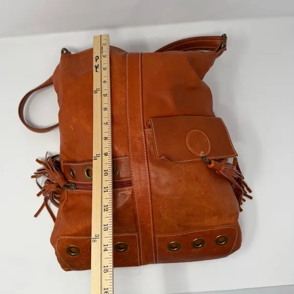 Avorio Italian Leather Tassel Shoulder Bag Orange Boho Womens Large - Image 13