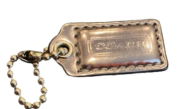 Coach Metallic Silver Leather Keychain, Hangtag - Image 3