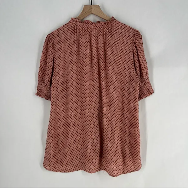 DR2 Womens Pink Geometric Floral Patterned Lightweight Woven Button Front Blouse - Image 8